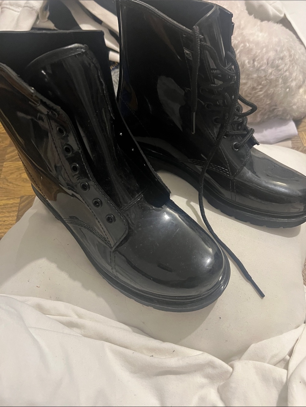 Michael Kors Glossy Black Lace-Up Combat Boots